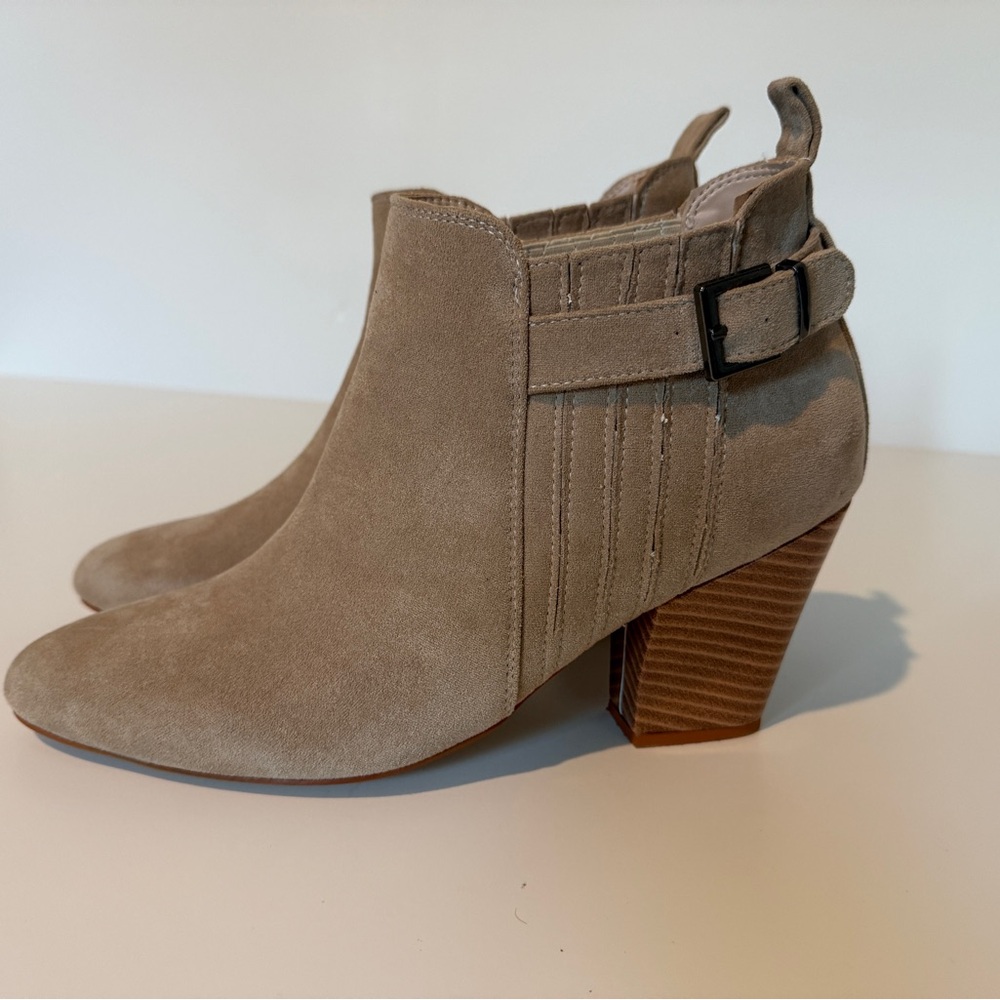 FSJ Taupe Suede Ankle Booties